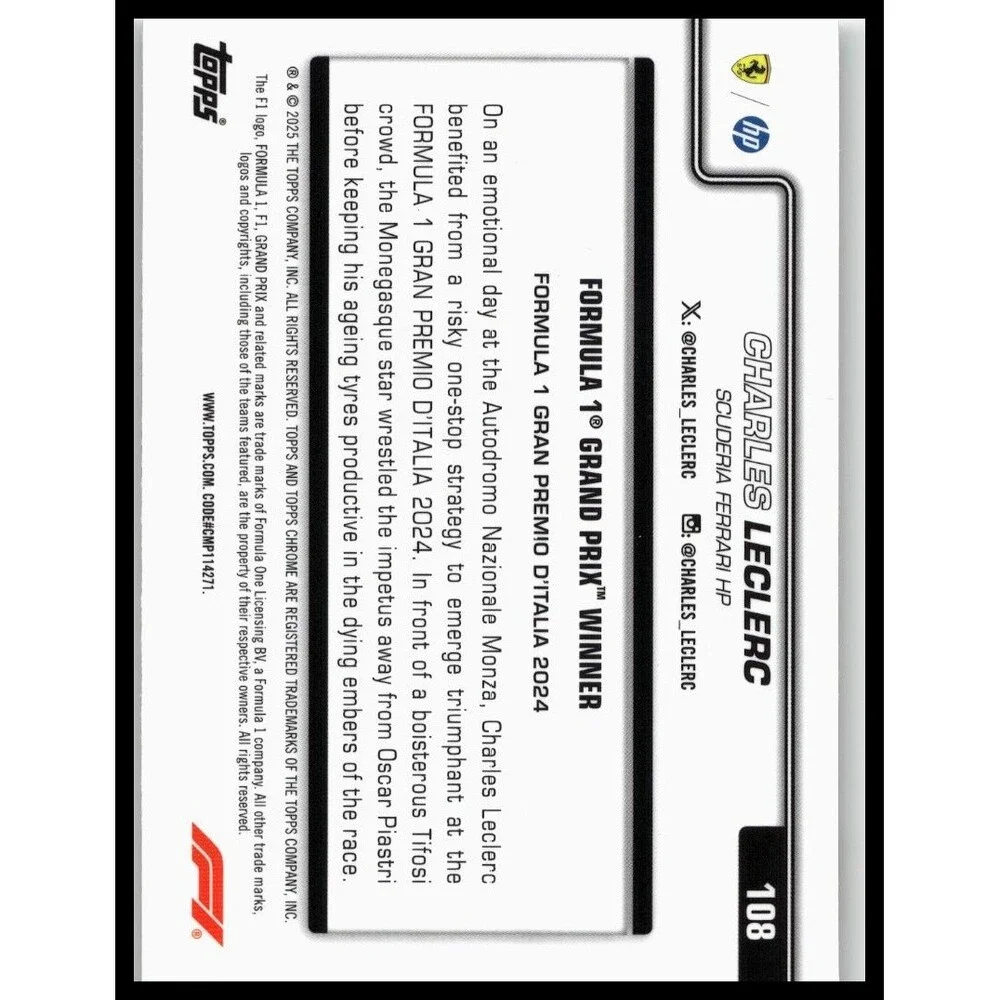 2025 Topps Chrome Formula 1 Charles Leclerc #108 Scuderia Ferrari HP